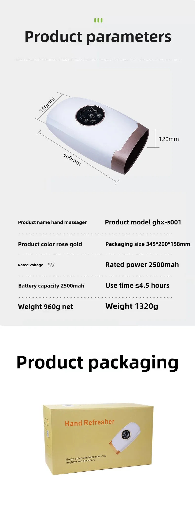Cordless Hand Massager – Heat & Compression with 5 Intensity Levels, 5 Massage Modes, 2 Vibration Levels, and Travel Bag