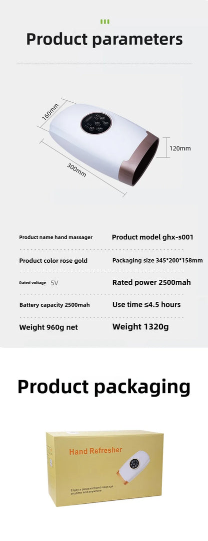 Cordless Hand Massager – Heat & Compression with 5 Intensity Levels, 5 Massage Modes, 2 Vibration Levels, and Travel Bag
