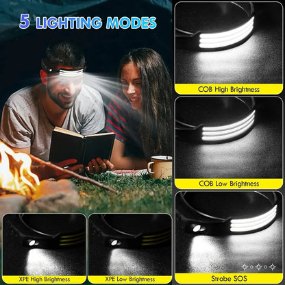 Lumi Light COB LED Headband - Waterproof Rechargeable Headlamp - Motion Sensing