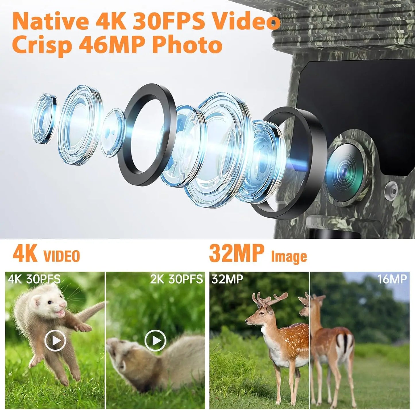 Solar Trail Camera - 30MP/2K Video - Solar Panel Charger -  Infrared Night Vision - Motion Camera