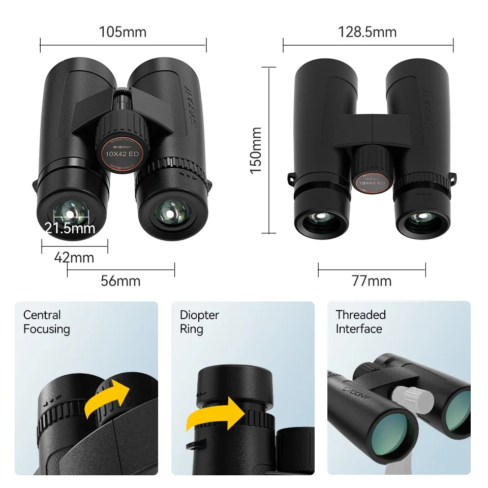 Svbony SV202 Upgraded Wide-angle ED Binoculars 8x32/8x42/10x42 - Bak4 Prism, IPX7 Waterproof, Fogproof