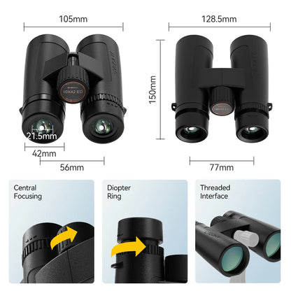 Svbony SV202 Upgraded Wide-angle ED Binoculars 8x32/8x42/10x42 - Bak4 Prism, IPX7 Waterproof, Fogproof