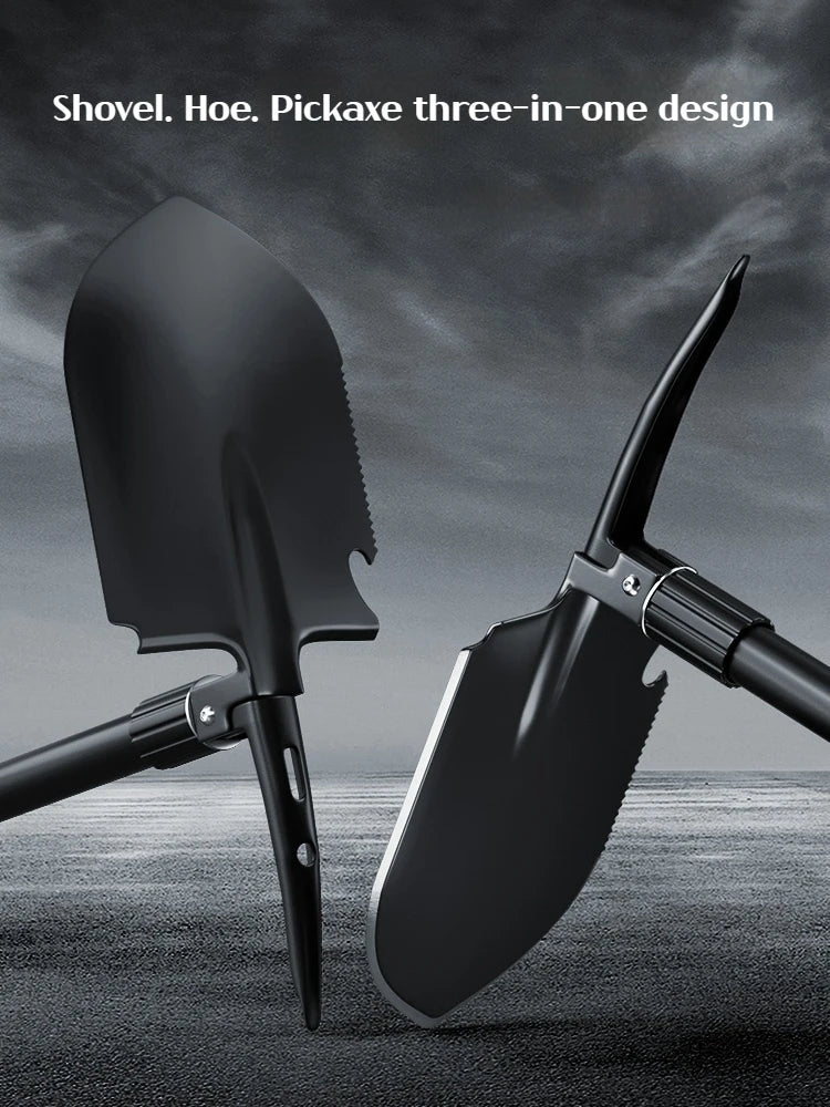 New Survival/Backpacking Folding Shovel & Pick - Steel Folding Spade with Serrated Edge & Carry Bag
