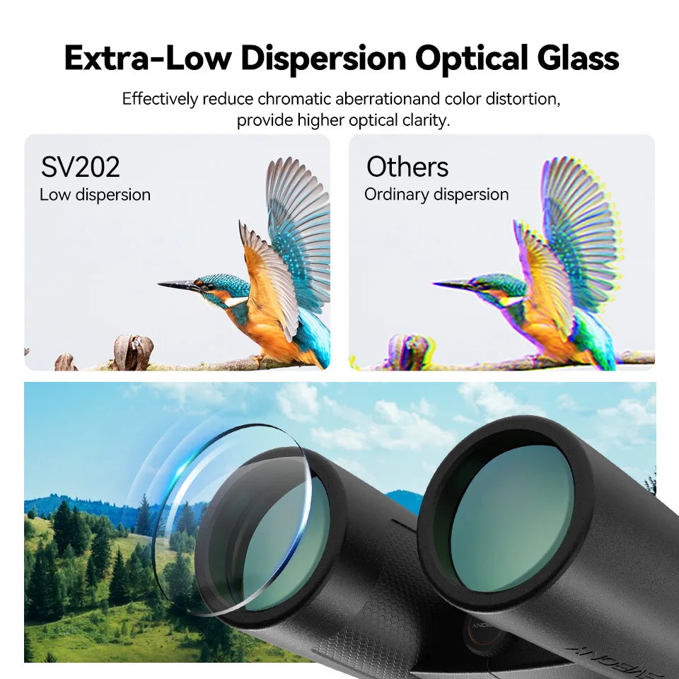 Svbony SV202 Upgraded Wide-angle ED Binoculars 8x32/8x42/10x42 - Bak4 Prism, IPX7 Waterproof, Fogproof