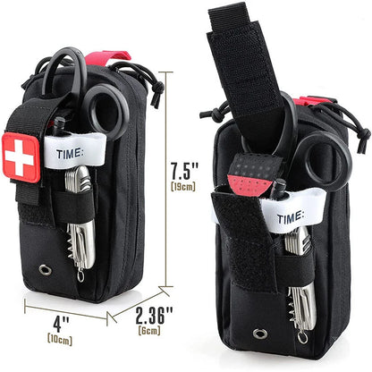 First Aid Tourniquet Kit - Emergency Medical Rescue EDC Pouch - Gauze, Scissors, Molle Survival Tool