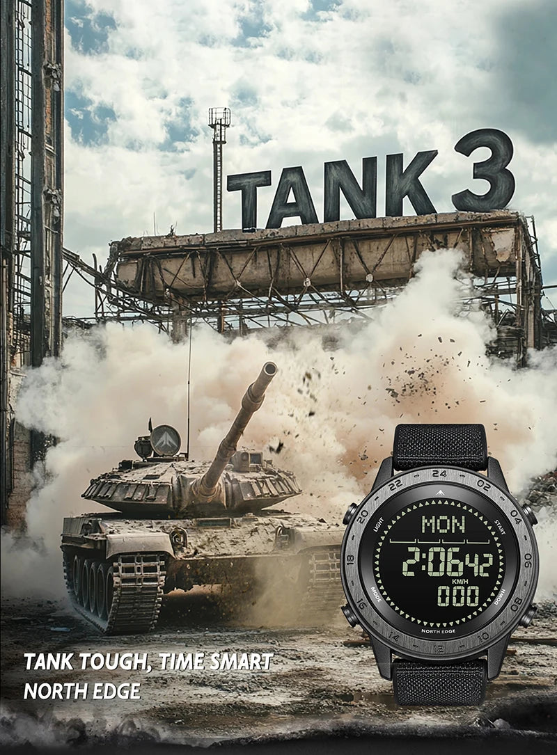 NORTH EDGE TANK 3 Smartwatch - Pedometer, Compass, Waterproof 50M