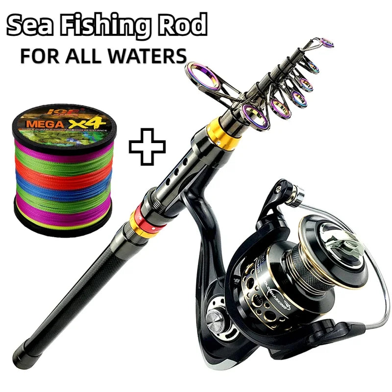 Carbon Fiber Collapsible Fishing Rod and Reel -  1.8-3.6m and 5.2:1 Gear Ratio Stainless Reel with Line