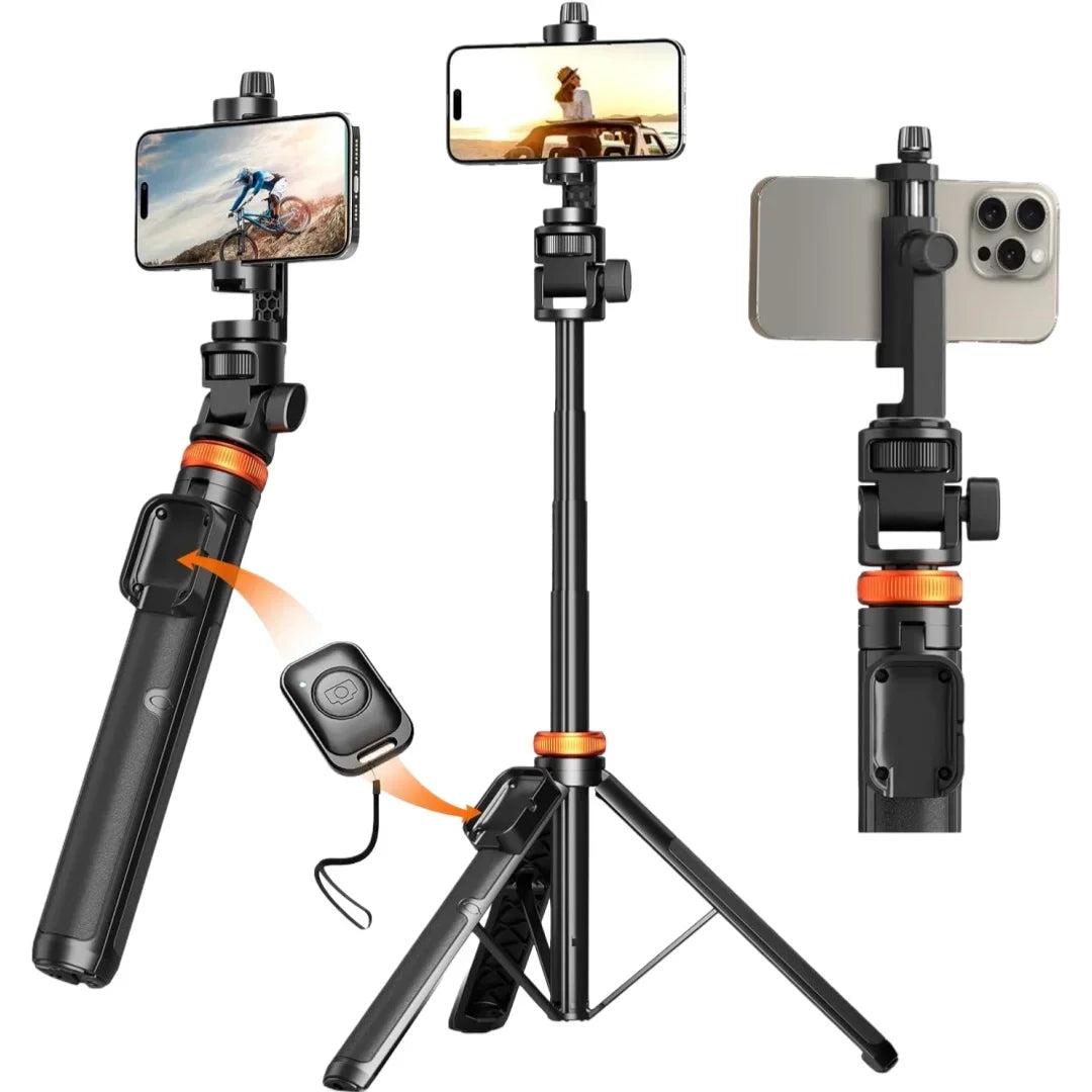 62" Phone Tripod, Tripod for Phone & Selfie Stick with Remote, Extendable Solid Travel Stand