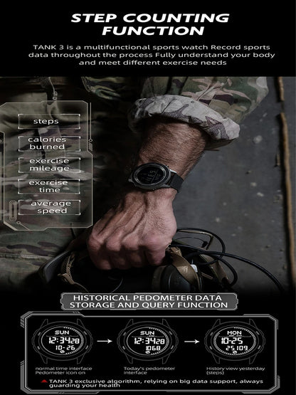 NORTH EDGE TANK 3 Smartwatch - Pedometer, Compass, Waterproof 50M