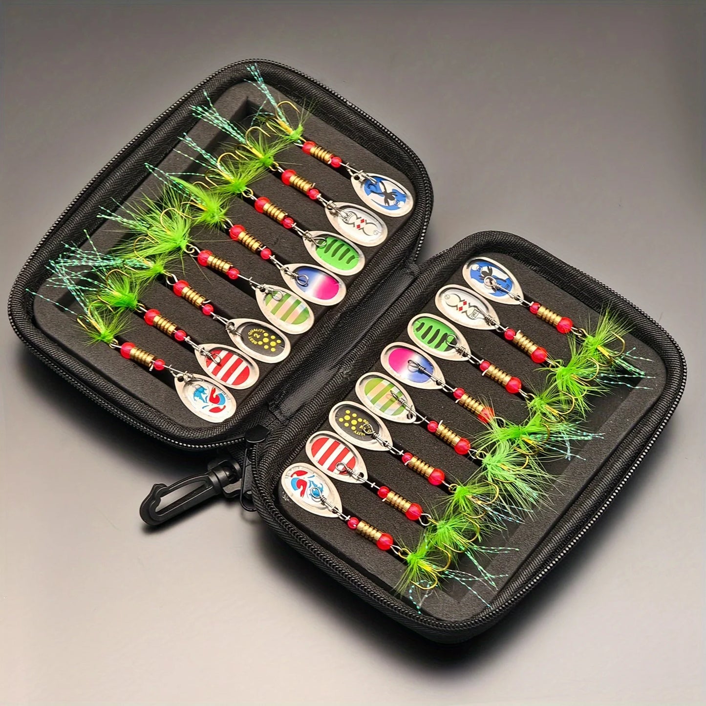 ANFS 16pcs Spinner/Spoons - Metal Fishing Spinners, Spinner Lures with Portable Carry Bag - Fishing Lures Kit