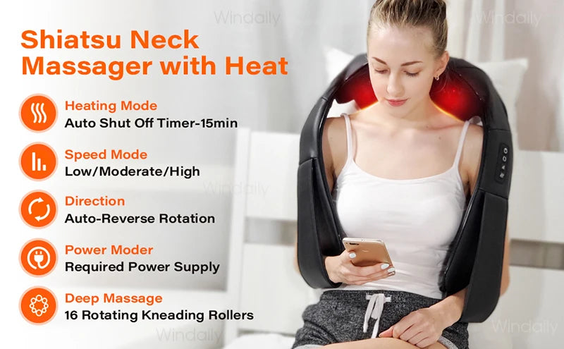 4D Shiatsu Neck, Shoulder, and Back Massager with Heat