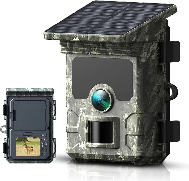 Solar Trail Camera - 30MP/2K Video - Solar Panel Charger -  Infrared Night Vision - Motion Camera