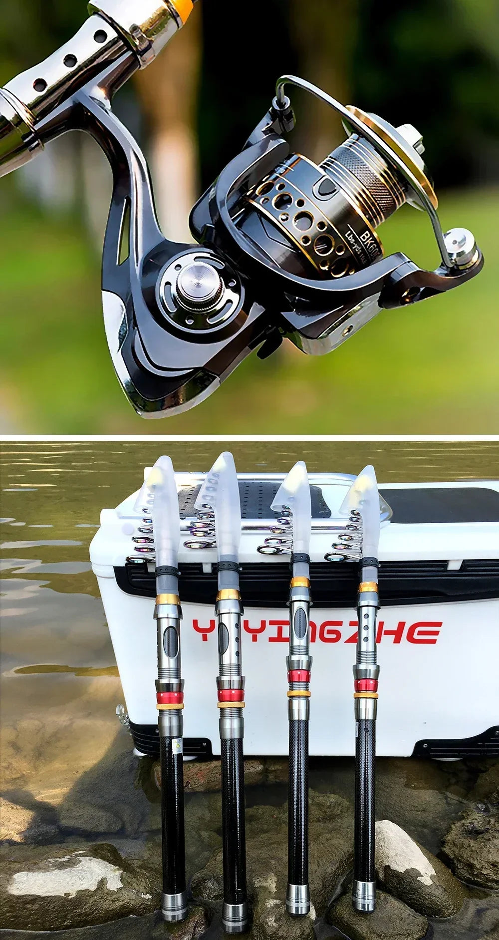 Collapsible Fish Rods Carbon Fiber Collapsible Fishing Rod and Reel - 1.8-3.6m and 5.2:1 Gea ...