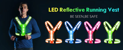 LED Illuminated Reflective Vest - High Visibility Straps - Rechargeable
