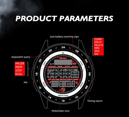 NORTH EDGE TANK 3 Smartwatch - Pedometer, Compass, Waterproof 50M