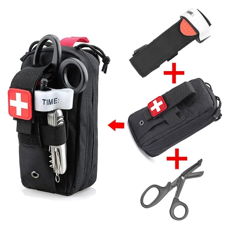 First Aid Tourniquet Kit - Emergency Medical Rescue EDC Pouch - Gauze, Scissors, Molle Survival Tool