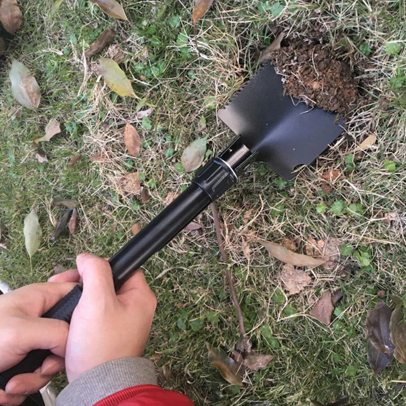 Survival/Backpacking Folding Shovel & Pick - Steel Folding Spade with Serrated Edge & Carry Case