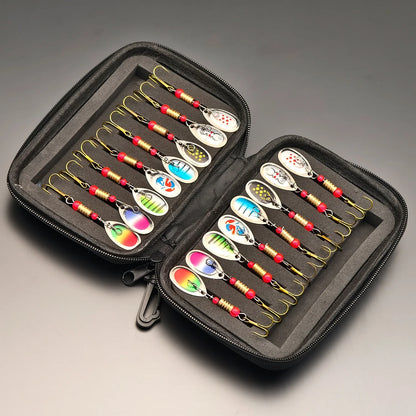 ANFS 16pcs Spinner/Spoons - Metal Fishing Spinners, Spinner Lures with Portable Carry Bag - Fishing Lures Kit