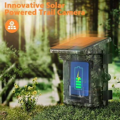 Solar Trail Camera - 30MP/2K Video - Solar Panel Charger -  Infrared Night Vision - Motion Camera