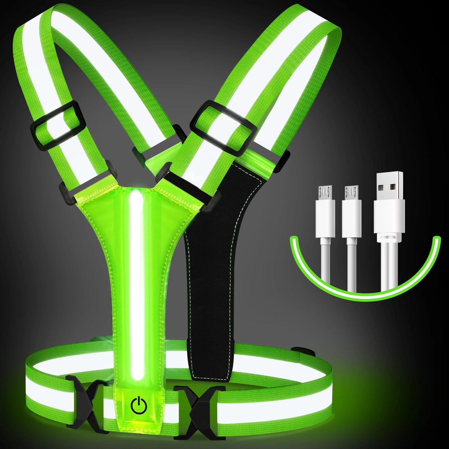LED Illuminated Reflective Vest - High Visibility Straps - Rechargeable