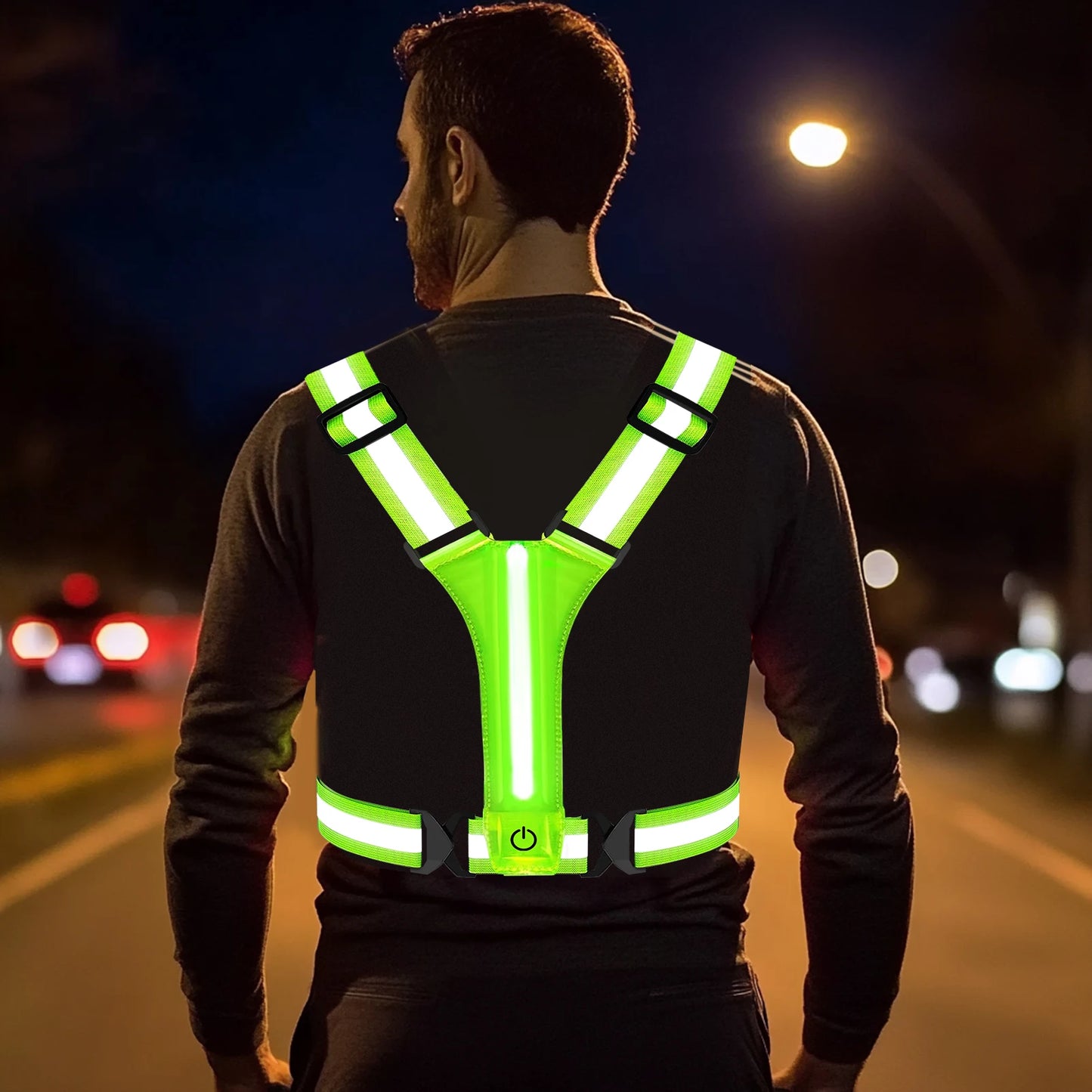 LED Illuminated Reflective Vest - High Visibility Straps - Rechargeable