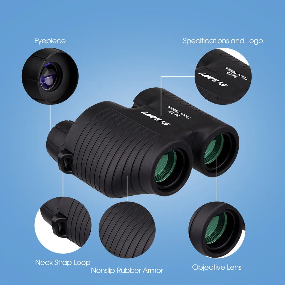 SVBONY SV10/SV10S 8x25 Compact Binoculars - Fixed Focus, Multi-coated Porro Prism Lenses