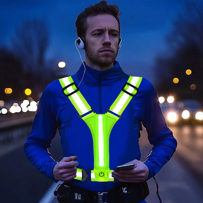 LED Illuminated Reflective Vest - High Visibility Straps - Rechargeable