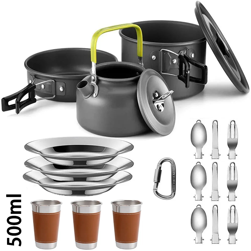 Camping Cooking Accessories Sets - Compact Nesting Camp Cookware - Lightweight Travel Tableware - Outdoor Picnic Set