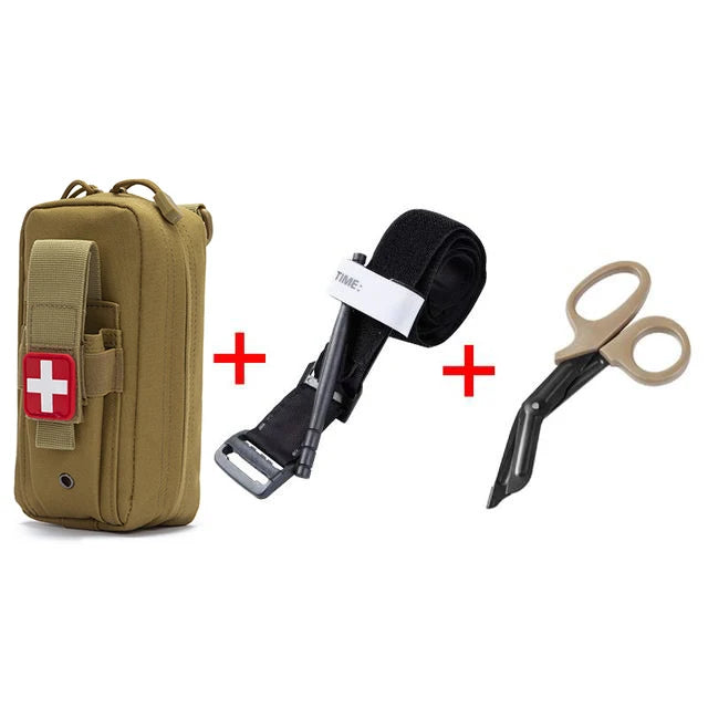 First Aid Tourniquet Kit - Emergency Medical Rescue EDC Pouch - Gauze, Scissors, Molle Survival Tool