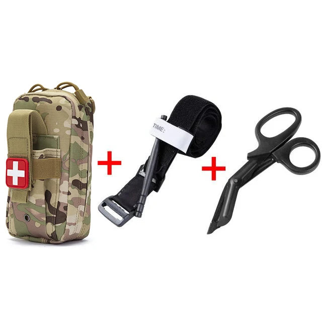 First Aid Tourniquet Kit - Emergency Medical Rescue EDC Pouch - Gauze, Scissors, Molle Survival Tool