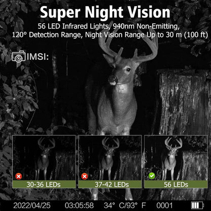 Solar Trail Camera - 30MP/2K Video - Solar Panel Charger -  Infrared Night Vision - Motion Camera