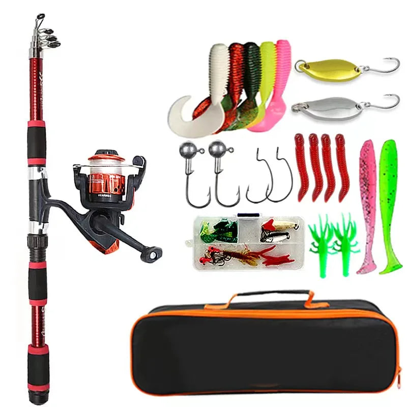 Collapsible Fishing Rod - Full Kids Fishing Kit With Travel Bag and Lures