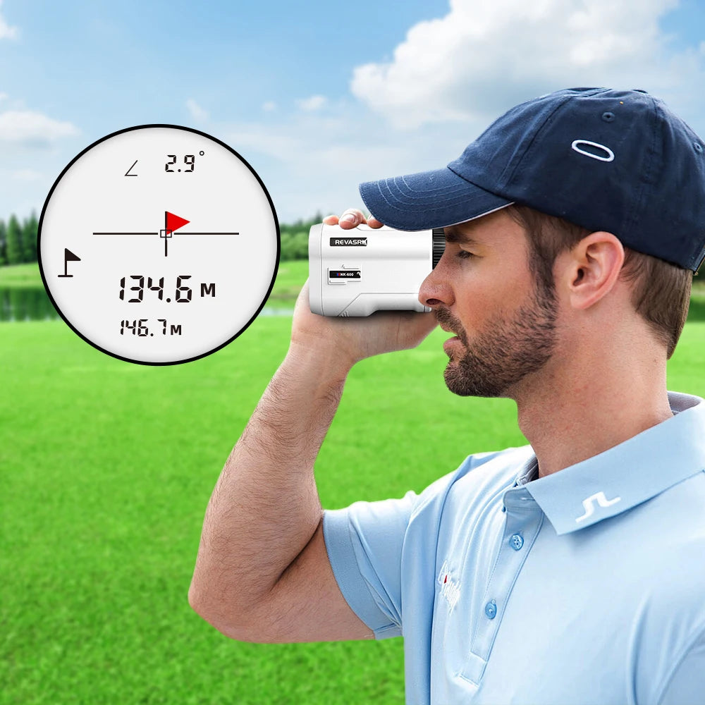 REVASRI 1000m/600m Golf Rangefinder with Slope and Flag Pole Lock Vibration - External Slope Switch - Rechargeable - Golf Tournament Legal