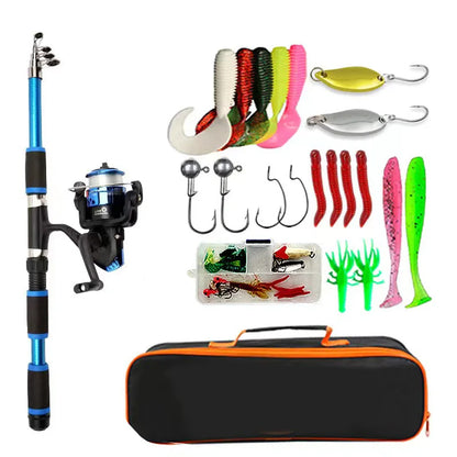 Collapsible Fishing Rod - Full Kids Fishing Kit With Travel Bag and Lures