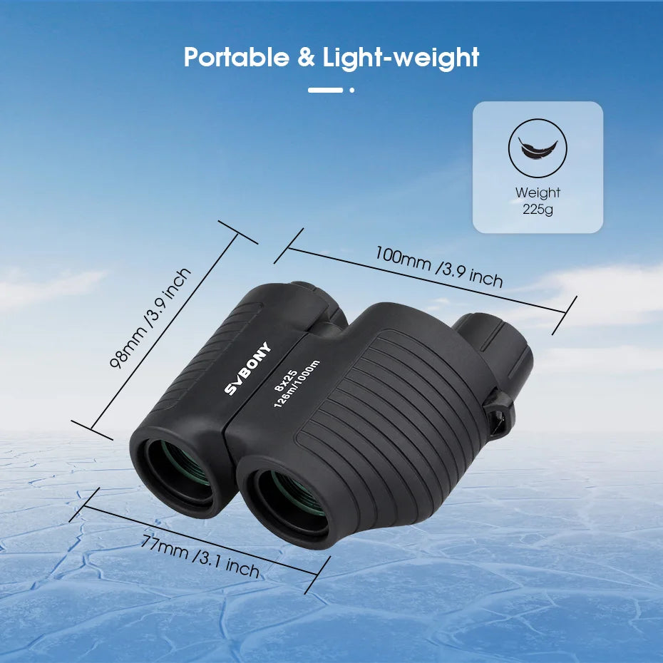 SVBONY SV10/SV10S 8x25 Compact Binoculars - Fixed Focus, Multi-coated Porro Prism Lenses
