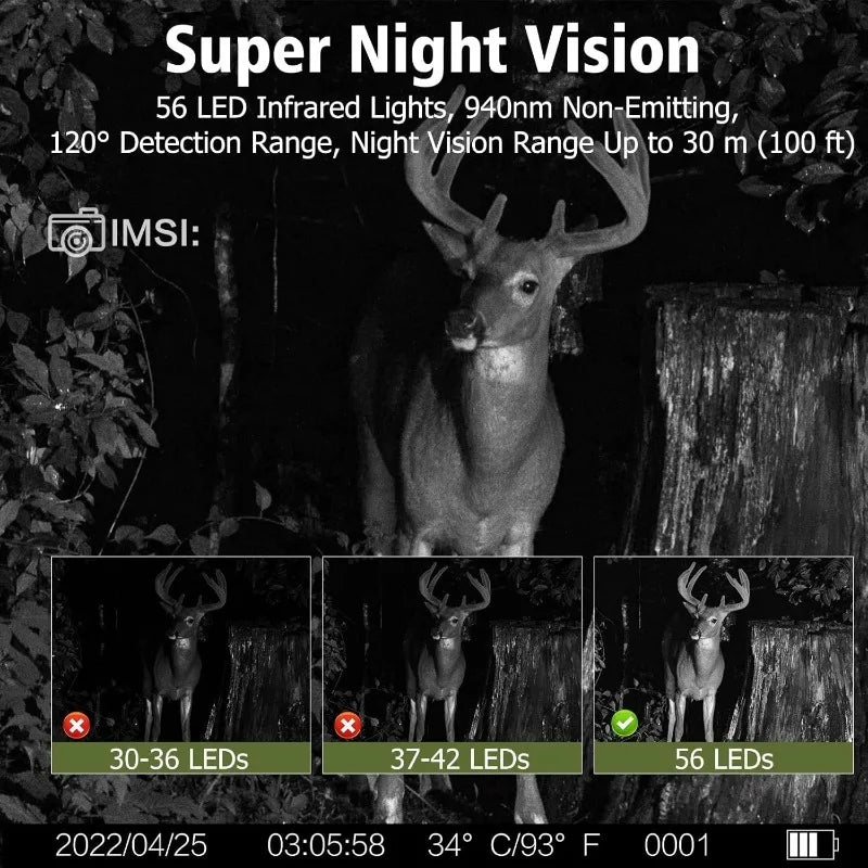 Solar Trail Camera - 30MP/2K Video - Solar Panel Charger -  Infrared Night Vision - Motion Camera
