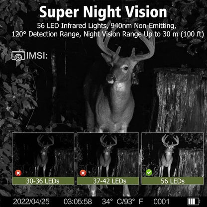 Solar Trail Camera - 30MP/2K Video - Solar Panel Charger -  Infrared Night Vision - Motion Camera