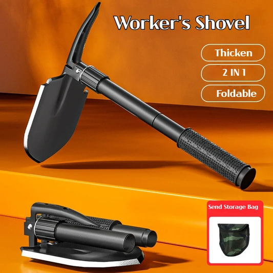 New Survival/Backpacking Folding Shovel & Pick - Steel Folding Spade with Serrated Edge & Carry Bag
