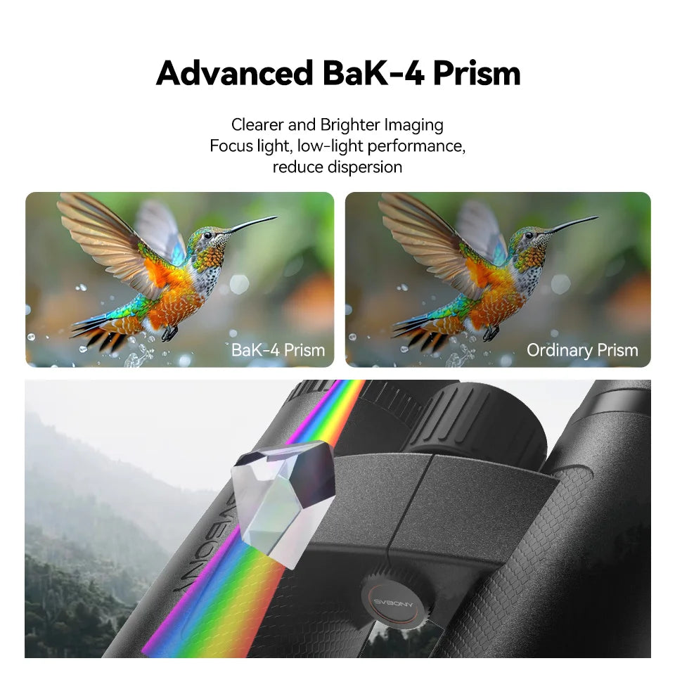 Svbony SV202 Upgraded Wide-angle ED Binoculars 8x32/8x42/10x42 - Bak4 Prism, IPX7 Waterproof, Fogproof