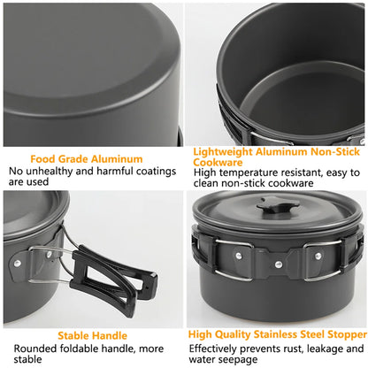 Camping Cooking Accessories Sets - Compact Nesting Camp Cookware - Lightweight Travel Tableware - Outdoor Picnic Set