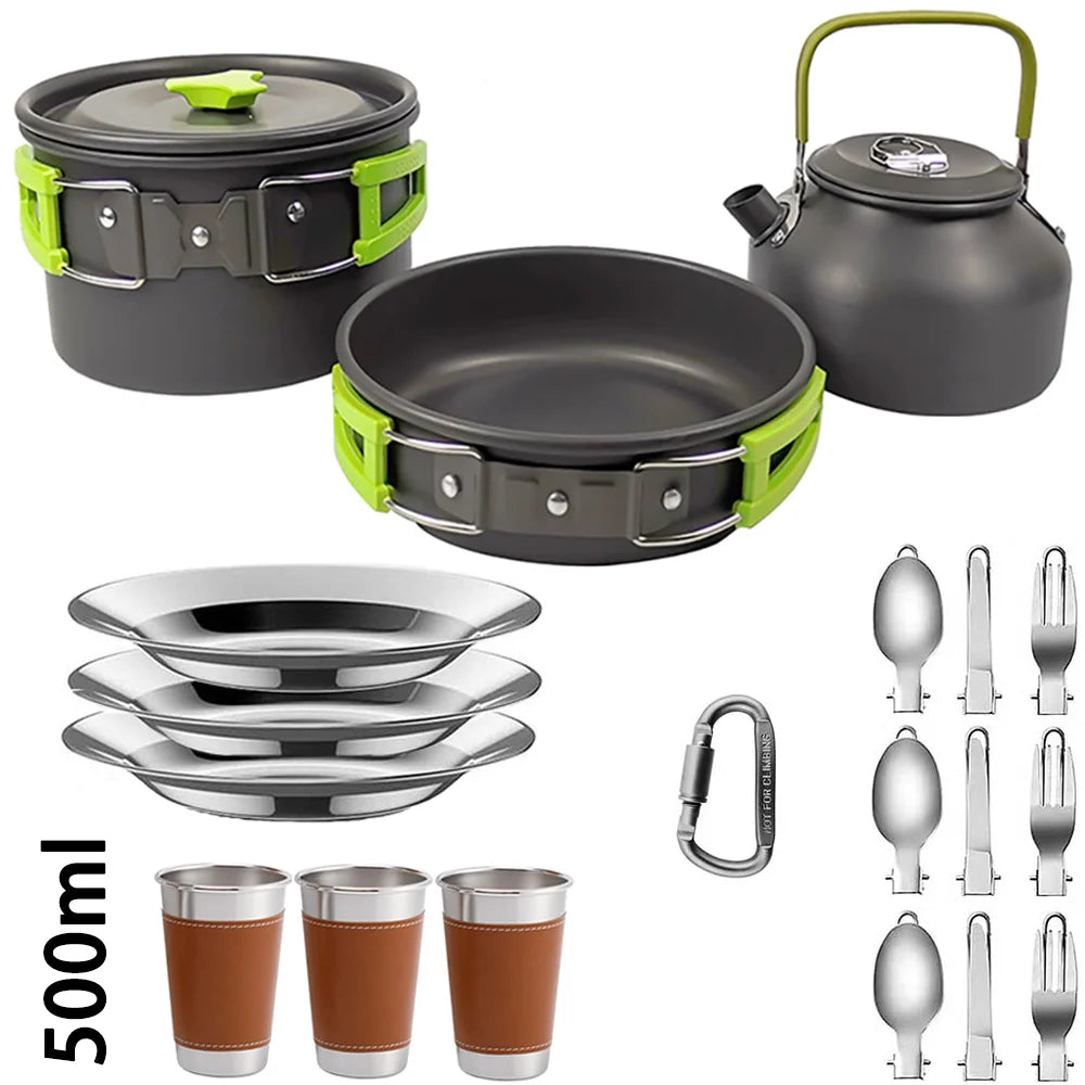 Camping Cooking Accessories Sets - Compact Nesting Camp Cookware - Lightweight Travel Tableware - Outdoor Picnic Set