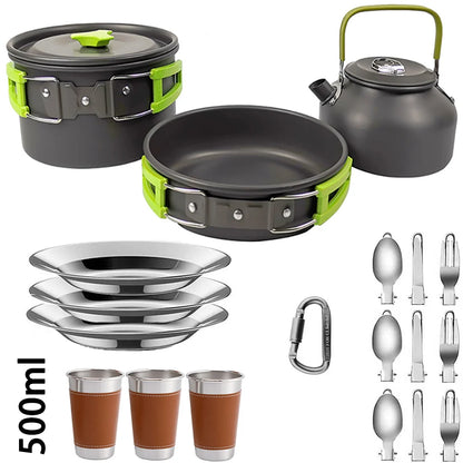 Camping Cooking Accessories Sets - Compact Nesting Camp Cookware - Lightweight Travel Tableware - Outdoor Picnic Set