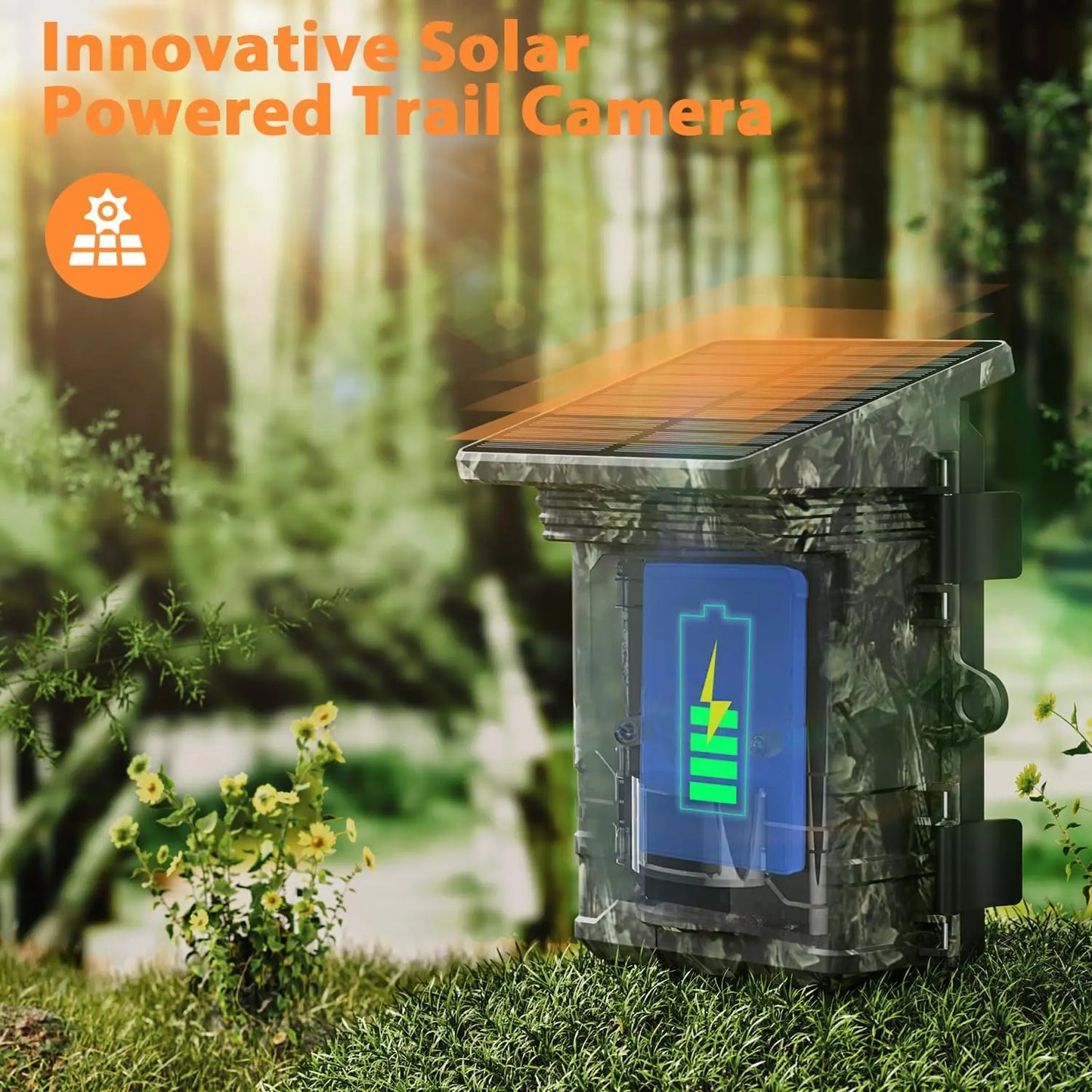 Solar Trail Camera - 30MP/2K Video - Solar Panel Charger -  Infrared Night Vision - Motion Camera
