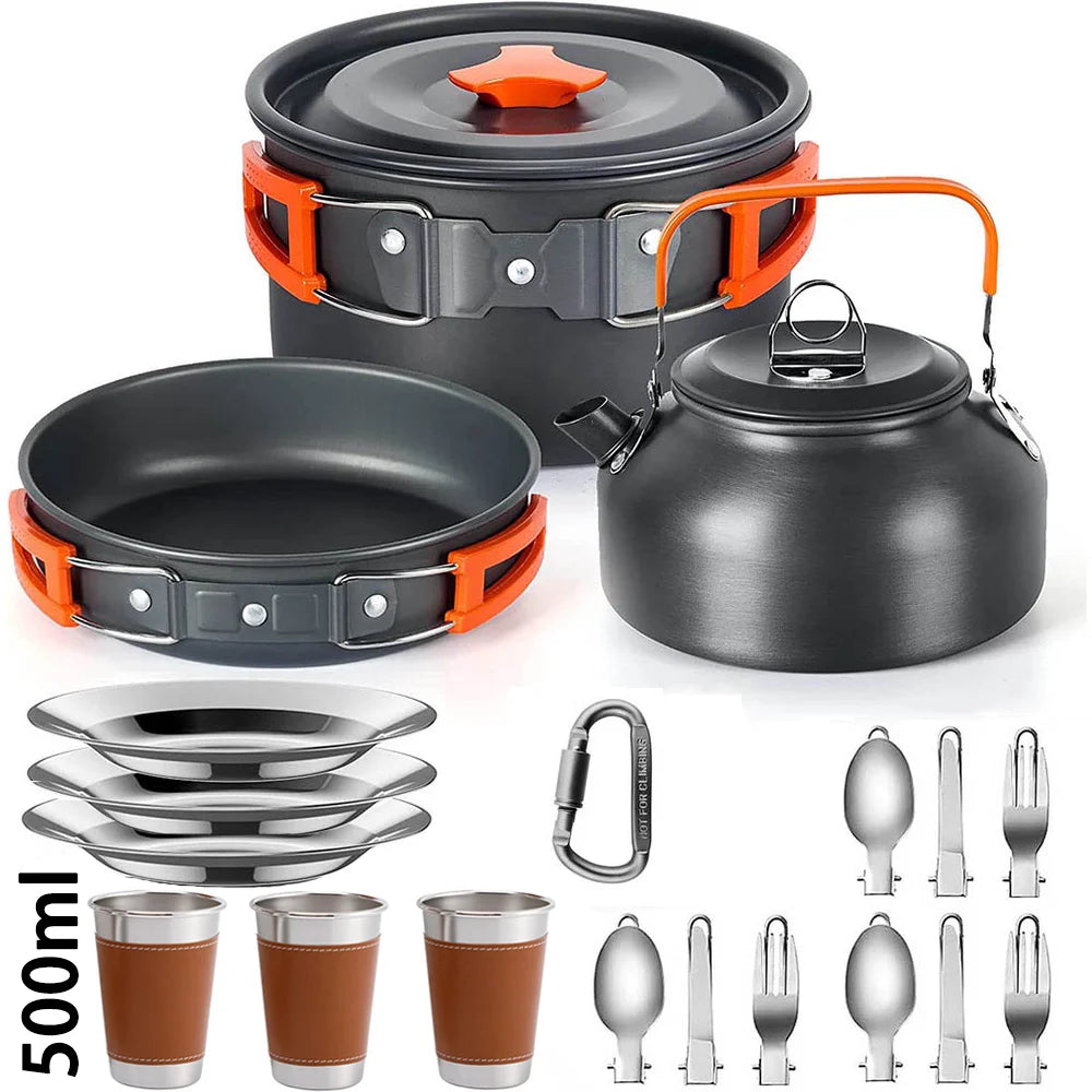 Camping Cooking Accessories Sets - Compact Nesting Camp Cookware - Lightweight Travel Tableware - Outdoor Picnic Set