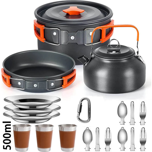 Camping Cooking Accessories Sets - Compact Nesting Camp Cookware - Lightweight Travel Tableware - Outdoor Picnic Set