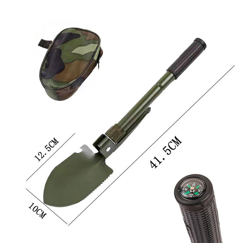 Survival/Backpacking Folding Shovel & Pick - Steel Folding Spade with Serrated Edge & Carry Case
