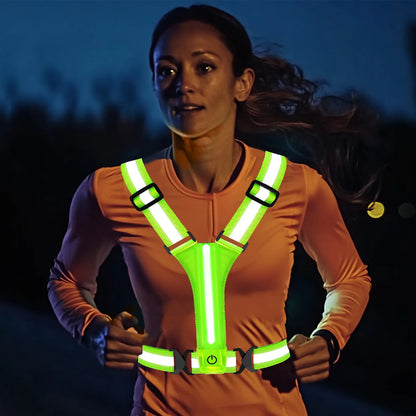 LED Illuminated Reflective Vest - High Visibility Straps - Rechargeable