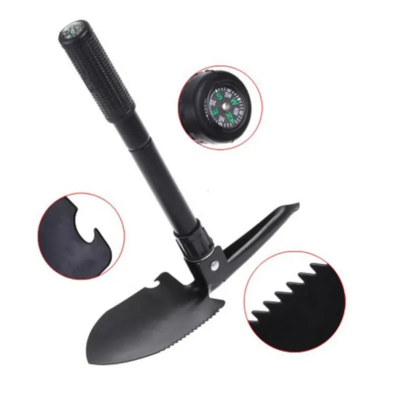 Survival/Backpacking Folding Shovel & Pick - Steel Folding Spade with Serrated Edge & Carry Case