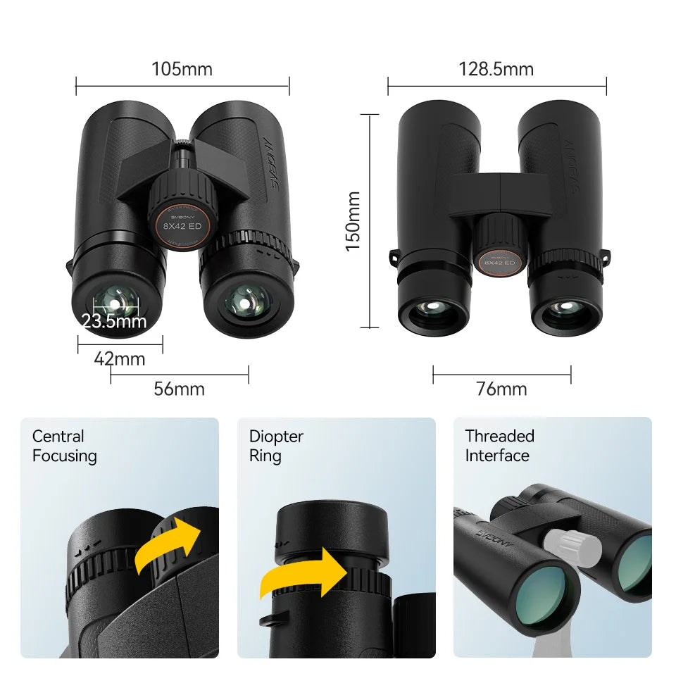 Svbony SV202 Upgraded Wide-angle ED Binoculars 8x32/8x42/10x42 - Bak4 Prism, IPX7 Waterproof, Fogproof