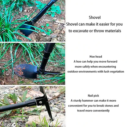 Survival/Backpacking Folding Shovel & Pick - Steel Folding Spade with Serrated Edge & Carry Case